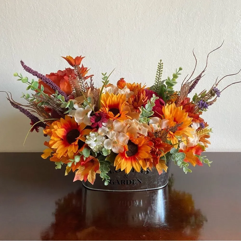 Faux Floral Bouquet With Orange Roses/Sunflowers